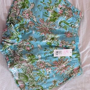 Lilly Pulitzer Lagoon Linen Shorts in Blue and Green